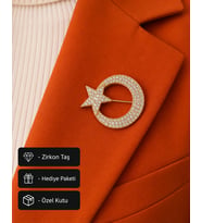 Hediye Gold Ay Yıldız Taşlı Kadın Broş Premium Rozet Aksesuar