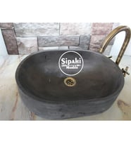 Sipahi Marble Bazalt Antrasit Oval Dizayn Kare Lavabo