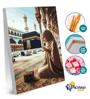 Sayılarla Boyama Çerçeveli Tuval Hobi Seti Fırça Boya Dahil Kabe'de Dua
