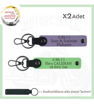 Bikerlar İçin Özel Hediye, İsim Plaka ve 0 Rh (-) Kan Grubu Yazılı x2 Anahtarlık, Mor-F Yeşil-Laci (Çok Renkli)