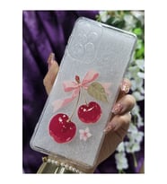 Samsung Galaxy A53 Uyumlu Kiraz ve Fiyonk Desenli Şeffaf Telefon Kılıfı