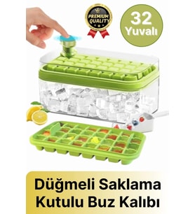 Yeni Seri Pratik Dondurucu Geniş Kapasite Silikon Düğmeli Basmalı Saklama Kutulu 32'li Buz Kalıbı