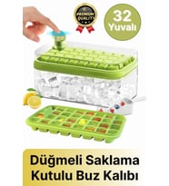 Yeni Seri Pratik Dondurucu Geniş Kapasite Silikon Düğmeli Basmalı Saklama Kutulu 32'li Buz Kalıbı