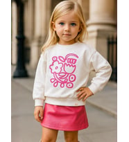 Kız Çocuk Pamuklu Çiçek Desenli Sweatshirt (Ekru)