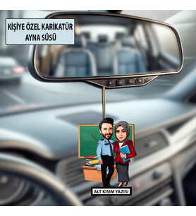 Sevgiliye Özel Karikatür Ayna Süsü – Sevgililer Günü Hediyesi Araç İçi Süs