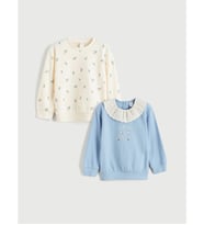 LCW Kids Mavi Bisiklet Yaka Çiçekli Kız Çocuk Sweatshirt 2'li