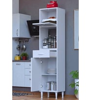 Eliusta Avelin Kapaklı Mini/Midi Fırın Dolabı 45 cm Beyaz Çok Fonksiyonlu 45x163,4x32,5 cm Mutfak Dolabı