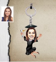 Kişiye Özel Mezuniyet Karikatürlü  Ahşap Anahtarlık Bayan-2-Eco