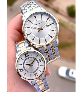 Pierre Cardin Bay ve Bayan Çiftlere Özel Çelik Kordon Çift Kol Saati 30 Mt Su Gecirmez CF.PR80002.M2 (Gümüş-Sarı)