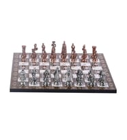 Orta Boy Metal İngiliz Satranç Takımı Antik ve Sedef Desenli MDF Satranç Tahtası (37x37 cm.)