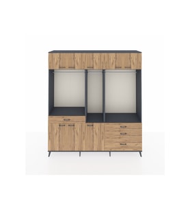 Hyperion Gardrop 8 Raflı 4 Çekmeceli 3 Askılı 220x44x243 Antrasit-Çam/Çam