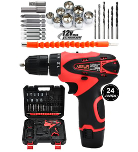 Assur Plus 12V 1.5Ah Çift Akülü Vidalama Şarjlı Matkap 24 Parça