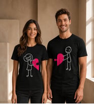 Puzzle Kalp Çöp Adam Sevgili Kombin Tişörtü (2 Adet)