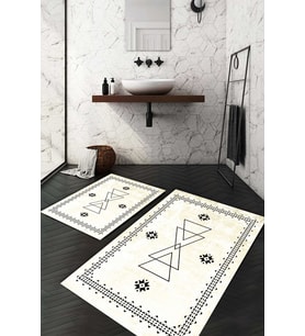 Dijital Baskılı Kaymaz Taban Yıkanabilir 2'li Klozet Takımı Banyo Paspası NDKZ-HT-924 (Krem)