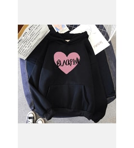 Black Pink Kalp Kapşonlu Sweatshirt
