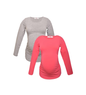 LuvmaBelly MYRA2304_2305 Hamile tshirt seti (Gri - Pembe)