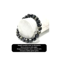SERTİFİKALI Obsidyen Küp Kesim Lastikli Doğal Taş Bileklik 8 mm