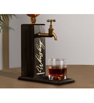 BK Gift Aynalı Altın Kabartma Musluklu Doğal Siyah(Ebony) Ahşap Viski Standı, Home Bar, İçecek Dispenseri, Ahşap İçecek Çeşmesi-2