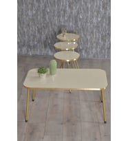 Zigon Sehpa ve Orta Sehpa Kr Gold Metal Ayak Gold Krem Set