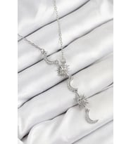 316L Çelik Zirkon Taşlı Güneş Ve Ay Model Gümüş Renk Kadın Kolye 5886 - LOHO7717-4613