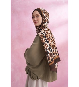 Kahve Armanda Multi Leopar Desen Vual Şal