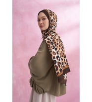 Kahve Armanda Multi Leopar Desen Vual Şal