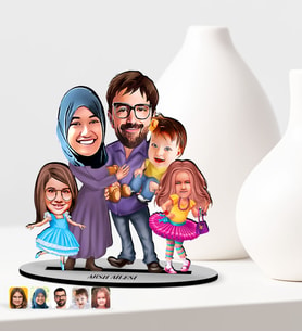 BK Gift Kişiye Özel Aile Karikatürlü Ahşap Biblo Model-9