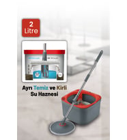 Kırmızı Çift Tanklı Su Hazneli Mop Seti, Kolay ve Temiz Temizlik