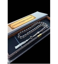 Sertifikalı Premium Üst Kalite 925 Ayar Gümüş Püsküllü Şeffaf Ateş Kehribar Tesbih