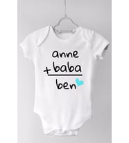 Unisex Bebek Beyaz Anne Baba Ben Kısa Kollu Çıtçıtlı Body Zıbın