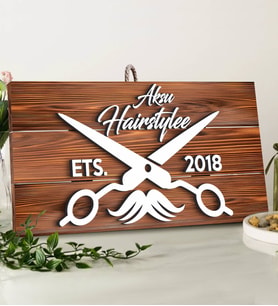 BK Gift Kişiye Özel Hairstyle Tasarımlı Dekoratif Ahşap Tabela