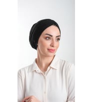 Siyah Pratik Hazır Geçmeli Tesettür Bone Fukuro Simli Büzgülü 2116_01