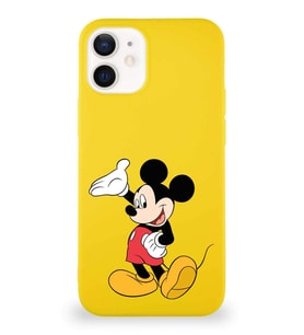 Apple iPhone 12 Soft Premier Kapak Mickey Mouse-C Tasarımlı Silikon Kılıf - Sarı (Şeffaf)