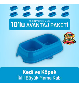 Kedi ve Köpek İkili Büyük Mama Kabı - 10 Adet