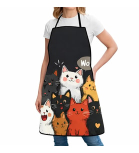 Valkyrie Kedi Desenli Mutfak Önlüğü Cepli Ayarlanabilir Askılı Unisex Mutfak Temizlik Önlüğü Siyah