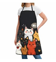 Valkyrie Kedi Desenli Mutfak Önlüğü Cepli Ayarlanabilir Askılı Unisex Mutfak Temizlik Önlüğü Siyah