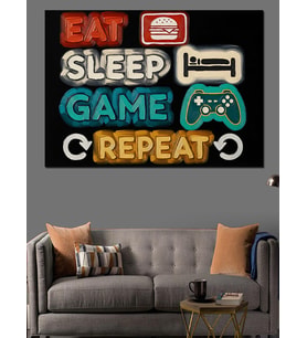 Eat Sleep Game Repeat Dekoratif Kanvas - Mdf Ahşap Tablo