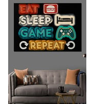 Eat Sleep Game Repeat Dekoratif Kanvas - Mdf Ahşap Tablo