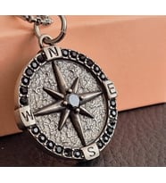 voyageaccessory Paslanmaz Çelik Antik Eskitme Siyah Zirkon Taş Detaylı Pusul Kolye /70 cm Zincirli