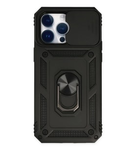 Newface Apple iPhone 14 Pro Max Kılıf Pars Lens Yüzüklü Silikon - Siyah