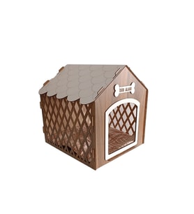 Süper Set Ahşap Desenli Köpek Evi-kulübesi Minder Ve Zincir Tasma Hediyeli (TESBİH-BEYAZ)
