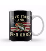 Live Free and Fish Hard Patriotic Fishing USA Kupa Bardak Porselen