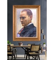 Altın Varaklı Çerçeveli Paspartulu Atatürk Tablo DC1255 (Gold)