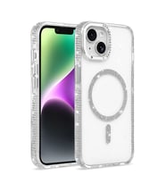 Apple iPhone 13 Kılıf Kenar Taşlı M-safe Şarj Özellikli Parlak Tera Şeffaf Kapak