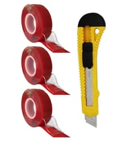 Çift Taraflı Bant Silikonlu Süper Güçlü Çivisiz Montaj Bandı ve Maket Bıçağı 1 Paket 18mm x 2 metre Extra Yüksek Mukavemetli (Renksiz)