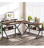 Zizuva L Model Monitör Raflı Çalışma Masası