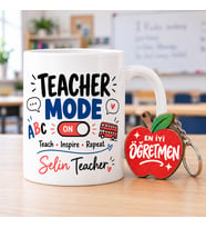 Kişiye Özel İsimli İngilizce Öğretmeni Kupa Bardak - Teacher Mode On Öğretmenler Günü Hediyesi (Anahtarlık Hediyeli)