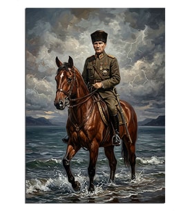 Denizde Atlı Atatürk Portresi Dekoratif Kanvas - Mdf Ahşap Tablo