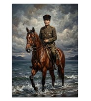 Denizde Atlı Atatürk Portresi Dekoratif Kanvas - Mdf Ahşap Tablo