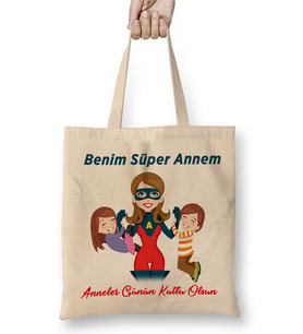 Anneler Günü Annelere Hediye 005 Bez Çanta Uzun Saplı